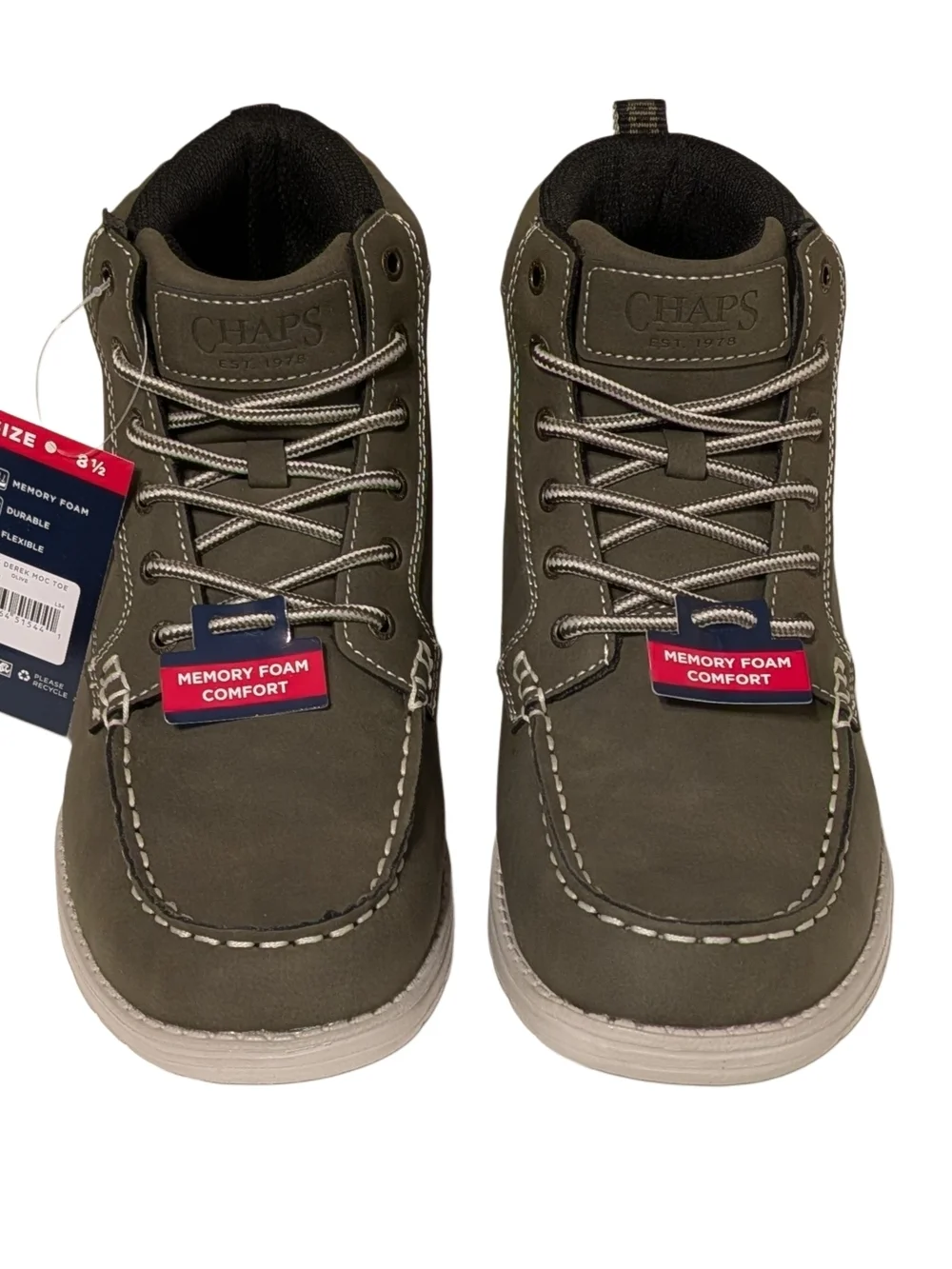 Chaps Derek Moc Toe Chukka Boots Olive Men Size 8.5 Memory Foam New Box